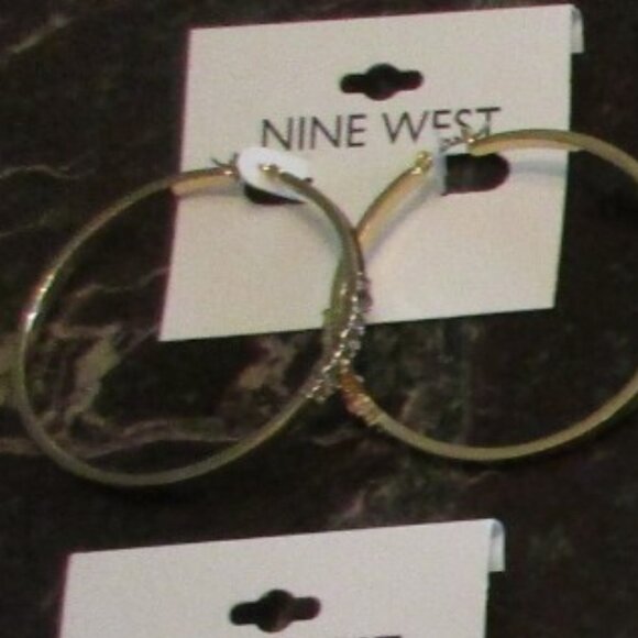 NINE WEST Mod/Contemporary Gold Gray Crystal 2.25" Hoop Earrings**NEW! - Picture 3 of 3